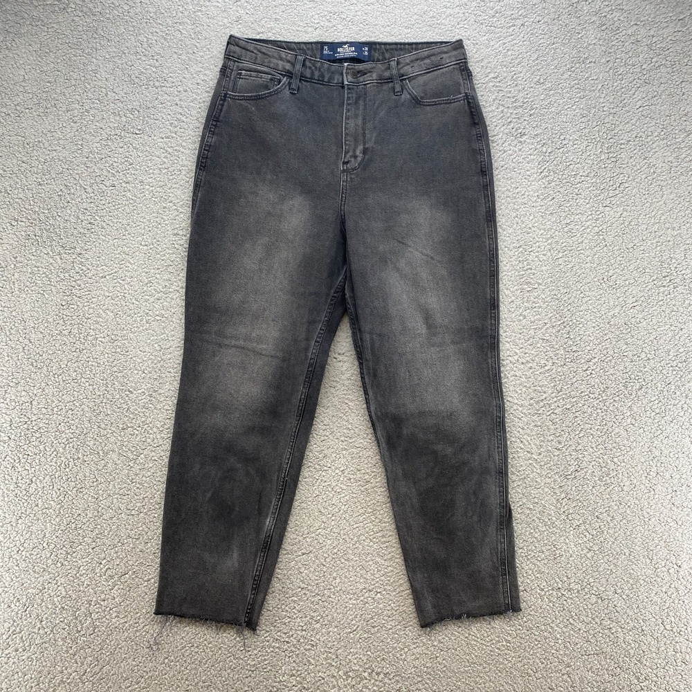 Hollister Mom Jeans Womens 7S / 28 High Rise Vintage Stretch 90s Gray Raw Hem